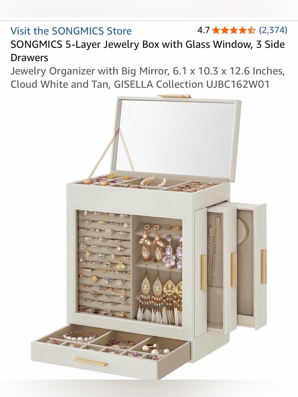 5-Layer Jewelry Organizer Box in Cloud White